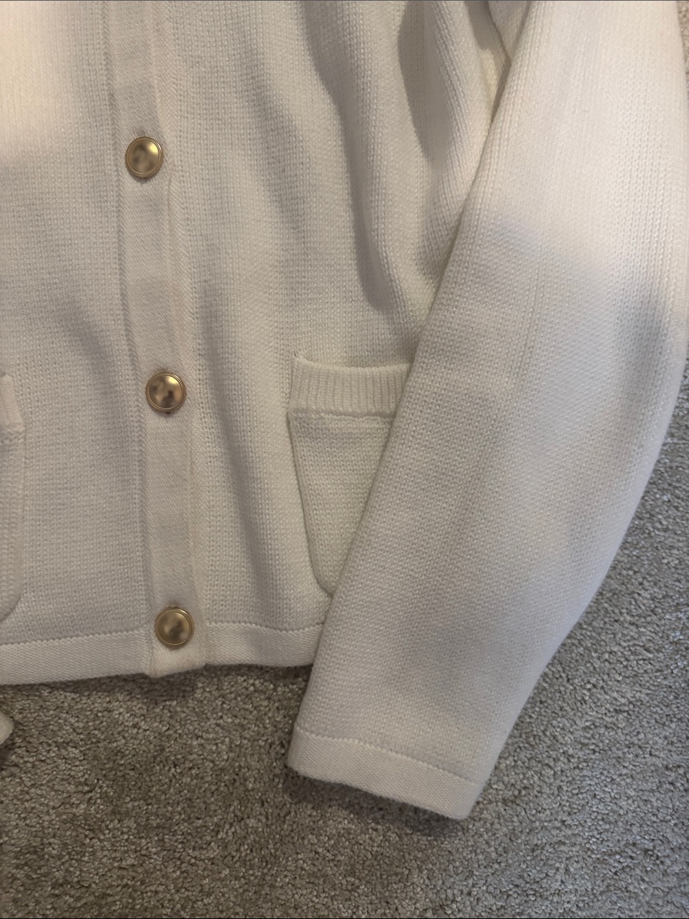 Quince Women's Cream Round-Neck Knit Cardigan with Gold Buttons - Picture 5 of 7